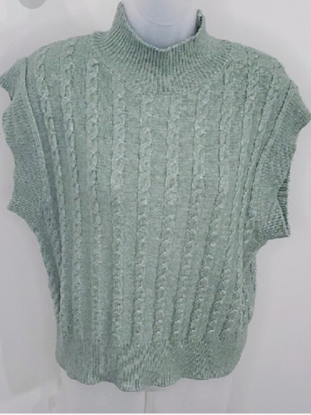 cupcakes & cashmere Cable-Knit Sleeveless Turtleneck Sweater Vest - Mint